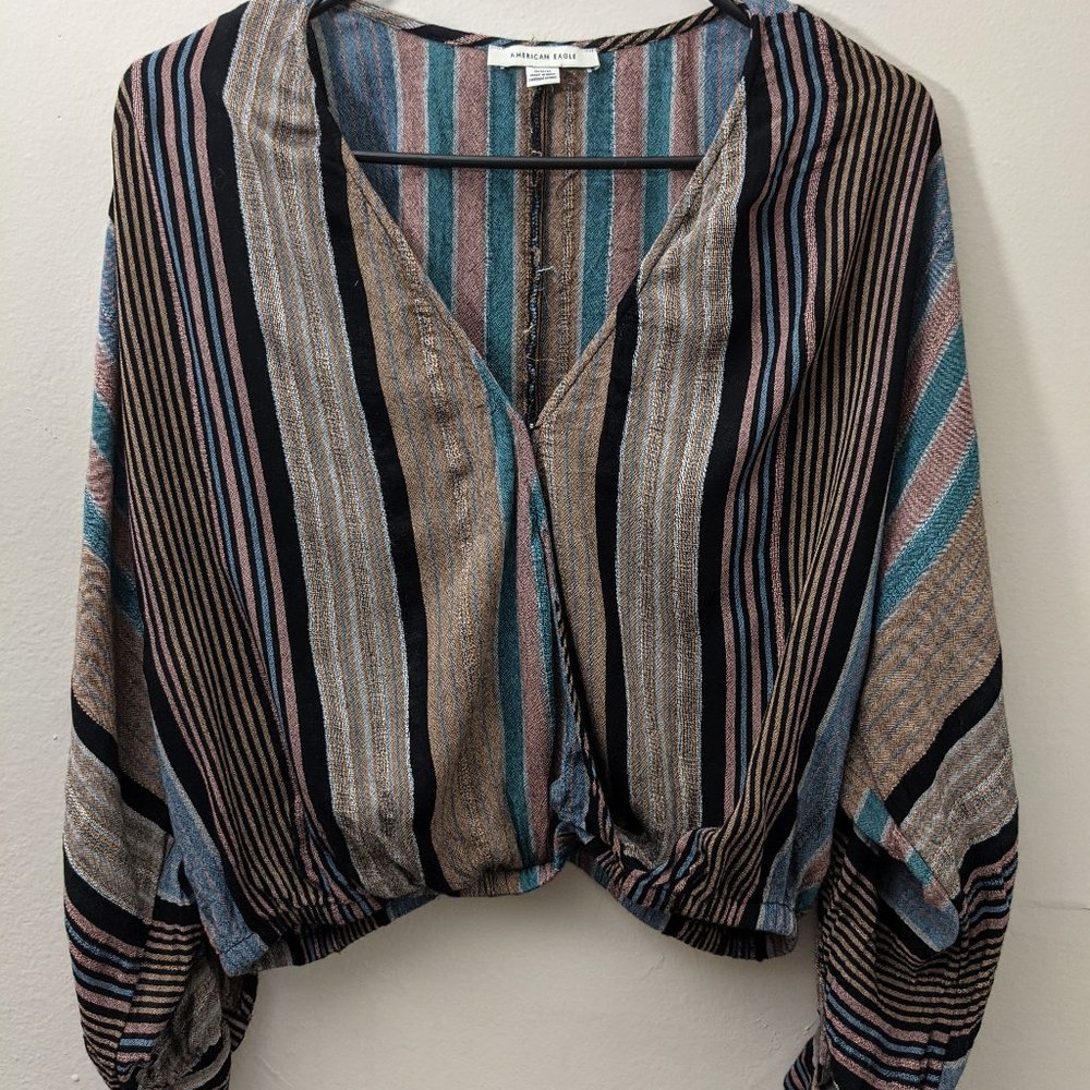 American Eagle Striped Wrap Crop Top